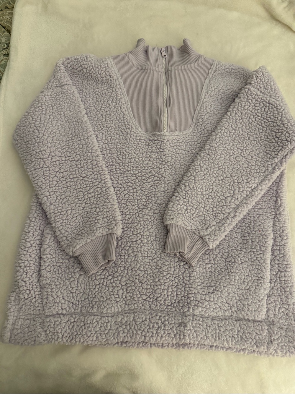 Aerie Sherpa Quarter Zip Pullover Women's XS Lavender Purple Fleece Ribbed Knit